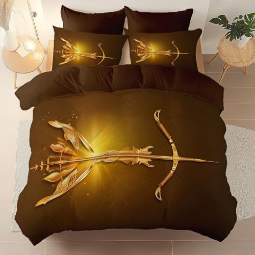 Bedruckte Bettwäsche 220 x 240 cm 3 teilig, Kastanienbraun Wendedesign mit Reißverschluss Reißfest Bettwäsche-Sets - Luxus Abstrakt Pfeil Und Bogen Muster Weiche Mikrofaser Bettbezug für Teenager