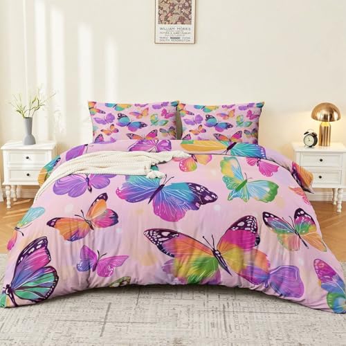 Bettwäsche 135 x 200 cm Weich Mikrofaser Handbemalte Schmetterlinge in bunten Farben Weich Mikrofaser Bettwäsche-Sets Wendbarer Herbst Bettbezug mit Farbe