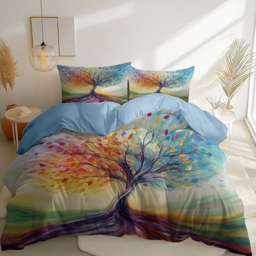 Bettwäsche-Sets Fantasievolle üppige Pflanzen Bettwäsche, 180 x 200 cm, waschbar Weiche Mikrofaser 3 Teilig Bettbezug mit Reißverschluss, für Teenager Erwachsene Hellblau