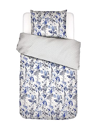ESSENZA Bettwäsche Jackie Blumen Baumwolle Perkal Eisblau, 155x220 + 1 x 80x80 cm