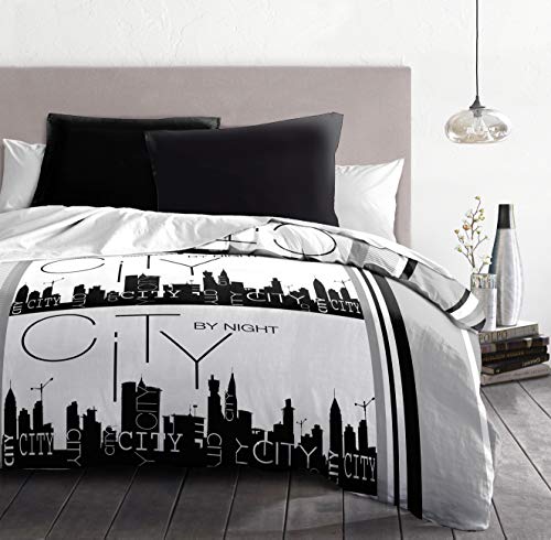 Home Linge Passion City by Night 3-teiliges Bettwäsche-Set, Mikrofaser, grau-schwarz-weiß, 220 x 240 cm, 3