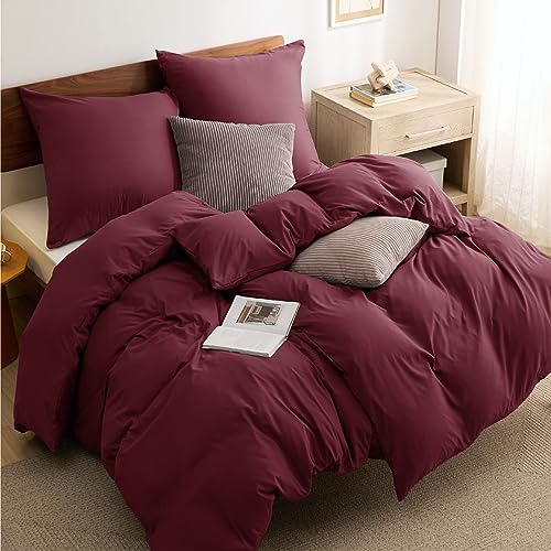 BEDSURE Bettwäsche 135x200 4teilig Weinrot   Bettwäsche Rot 2 Bettbezüge 135x200 + 2 Kissenbezüge 80X80, ÖKO TEX Bettwäsche Sets Polyester Mikrofaser mit Reißverschluss