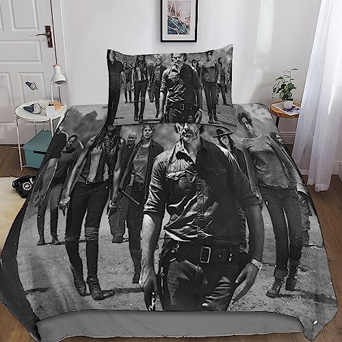 YINGD The Walking Dead 3D-Bettwäsche-Set, 2-teilig, Mikrofaser, Bettbezug und Kissenbezüge mit Reißverschluss, für Einzel- oder Doppelbett, Einzelbett, 140 x 200 cm