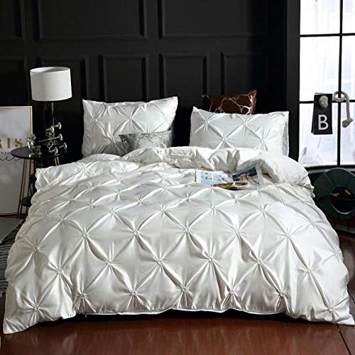 Outdoor-QJ Einfarbige Bettwäsche Seidenbettwäsche-Set Gewaschener Bettbezug Doppelbettdecke Queen-Size-Bettwäsche-Se t Bettdecken Weiß 160x210cm 2St