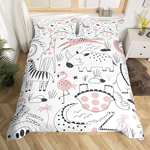 Cartoon Tier Bettbezug 135×200 cm,Kawaii Niedlicher Rosa Fee Bettbezug für Kinder Jungen Schlafzimmer, Einfacher Stil Malerei Bettwäsche-Set mit 1 Kissenbezug Tagesdecke, Weich