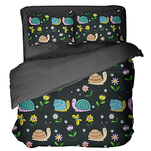 Gzsyb Bettwäsche 135x200 cm Bettbezug Set Mikrofaser Schwarze Schnecke 3D Digital Dreiteilige Set & Bettbezüge und Kissenbezug Betten Schlafzimmer - 1 Bettbezug + 1 Kissenbezüge