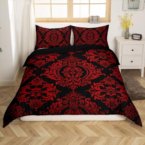 Homemissing Vintage Damask Floral Bettwäsche Set 135x200cm Böhmisch Exotisch Gothic Bettbezug Set Schwarz Rot Oriental Antique Gotik Bohemia Boho Blumen Betten Set 2Stück Homemissing Vintage Damask Floral Bettwäsche Set 135x200cm Böhmisch Exotisch Gothic Bettbezug Set Schwarz Rot Oriental Antique Gotik Bohemia Boho Blumen Betten Set 2Stück