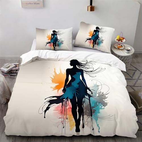 Zbeiba Bettwäsche 135x200cm Set 3 Teilige,Kinder Junge Mädchen Bettbezug + 2 Kissenbezug,Minimalismus, Bunte Silhouetten von Modellen Motiv?135x200+2 * 80x80,Sti2?