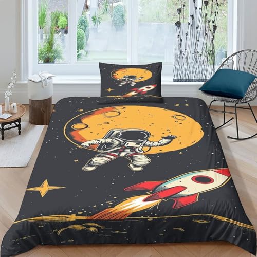 XHSMSHWY Cartoon Astronaut Bettbezug Set Bettwäsche Set Kinderbettwäsche-Set Reißverschluss Mit Kissenbezug Betten Set Für Jugendliche Kinder Schlafzimmer Single?135x200cm? XHSMSHWY Cartoon Astronaut Bettbezug Set Bettwäsche Set Kinderbettwäsche-Set Reißverschluss Mit Kissenbezug Betten Set Für Jugendliche Kinder Schlafzimmer Single?135x200cm?