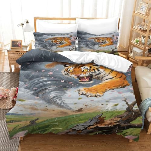 CHUIYUFULAN Tiger Bettbezug Set Bettwäsche Kinderbettwäsche Reißverschluss Mit Kissenbezügen, Betten Set Für Jungen Und Mädchen, Kinder Single?140x200cm?