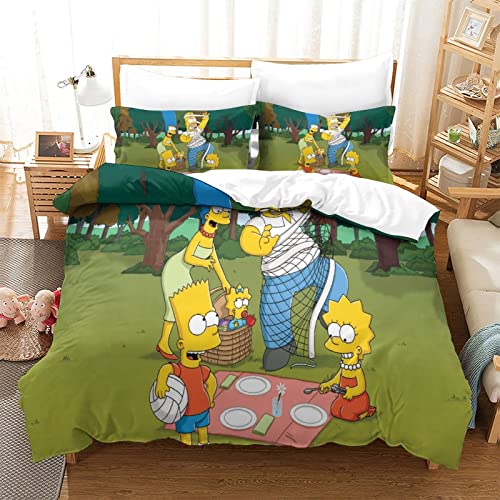 YINGD The Simpsons Bettbezug-Set, 3D-Digitaldruck, dreiteilige Bettwäsche, Anime-Charaktere, Bettdeckenbezug, superweiche Mikrofaser, 2-teilig (140 x 200 cm)