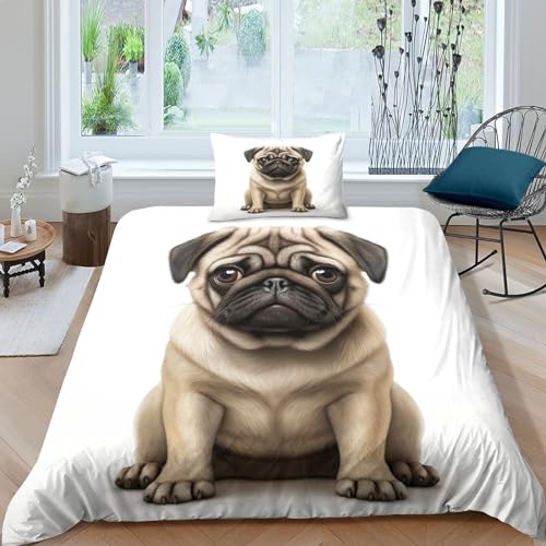 XMABDIEPO Mops Bettbezug Bettwäsche Kinderbettwäsche-Set Reißverschluss Mit Kissenbezügen Betten Set Für Jugendliche Kinder Schlafzimmer Single?1Tier5x200cm?
