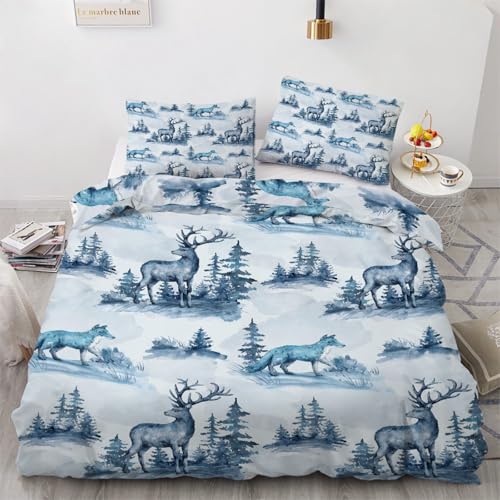 RFFLUX 3D Elch Bettwäsche 155x220 cm 2teilig Microfaser Wendebettwäsche Winter Thema Bettbezüge Sommer Weich Angenehme Bettbezug Set mit Kissenbezug 50x75 cm?Stil 88 19?