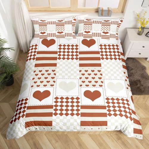 Homewish Buffalo Überprüft Bettwäsche 155x220 Mikrofaser Weißes Beige Braun Plaid Bettbezug Ästhetische Liebesherzen Bettwäsche Set Valentinstag Dekor Bettset 1 Kissenbezug Zimmerdekor