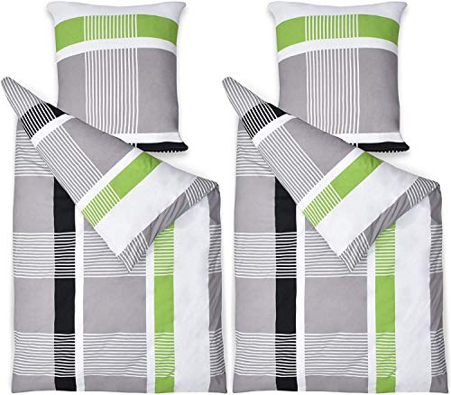 Beautissu Renforcé Bettwäsche 135x200 cm 2er Set Dana – Bettwäscheset 4teilig 100% Baumwoll Bettwäsche mit Reißverschluss - Ganzjahresbettwäsche Set 2X Bettdecken Bezüge & 2X Kissenbezüge 80x80 cm