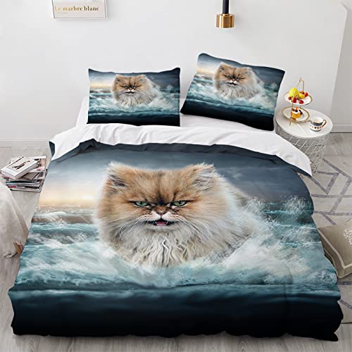 BIJOOT 135X200 cm Bettwäsche Katze Tiere 135X200 Deckenbezug 3D Drucken Bettwäsche Reissverschluss Weiche Mikrofaser Mit 2 Stücke 80X80Cm Kissenbezügen