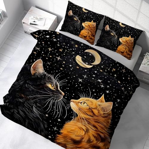 YZQGLHP Bettwäsche 200x200 Katze Bettbezug Set für Kinder Jungen Mädchen Weich Atmungsaktiv Microfaser Betten Set mit Reißverschluss und 2 Kissenbezug 80x80 cm