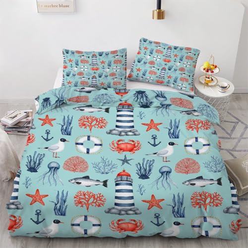 RFFLUX 3D Leuchtturm Bettwäsche Set 135x200 cm 2teilig Weiche und Angenehme Microfaser Wendebettwäsche Maritime Bettbezug Kinderbettwäsche mit Kissenbezug 80x80 cm?Stil 102-12?