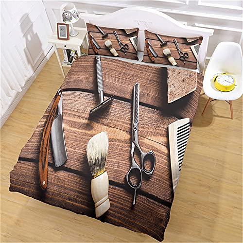 AOUAURO Bettwäsche 155x220 Barbier Bettbezug Set 3D 3-Teiliges Polyester mit Reißverschluss 1 Bettbezug und 2 Kissenbezug 80x80cm 3 Stück
