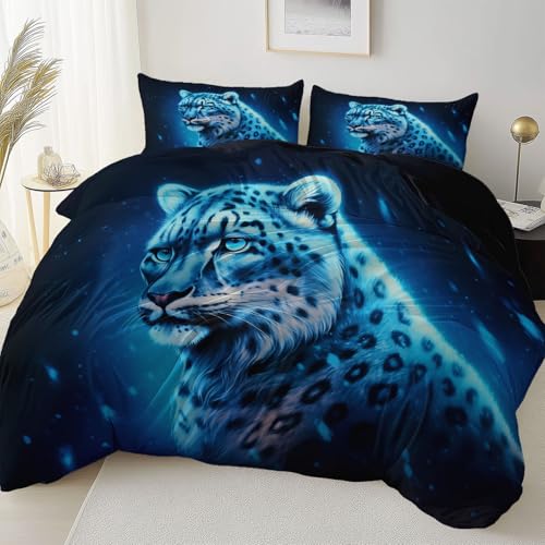 Schwarz Doppelseitig Bettbezug Pflegeleicht Atmungsaktiv, Fantasie Tier Leopard Thema Bettwäsche für Jugendliche Erwachsene, 155 x 220 cm Bettbezug Mit Reißverschluss Einfaches Be- und Entladen