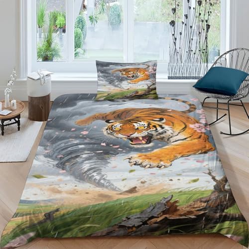 CHUIYUFULAN Tiger Bettbezug Bettwäsche Kinderbettwäsche-Set Reißverschluss Mit Kissenbezügen, Betten Set Für Jungen Und Mädchen, Kinder Single?135x200cm?