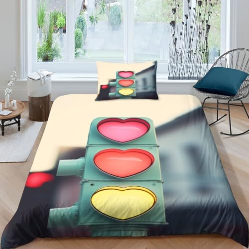 MekUk Liebe Ampel Premium Bettwäsche-Set 3-teilig Mit EinzigKunstigem Buntes 3D-Druck Bettbezug Aus Mikrofaser Und Passenden Kissenbezügen, Perfekt Für Jungen Und Mädchen Single?135x200cm? MekUk Liebe Ampel Premium Bettwäsche-Set 3-teilig Mit EinzigKunstigem Buntes 3D-Druck Bettbezug Aus Mikrofaser Und Passenden Kissenbezügen, Perfekt Für Jungen Und Mädchen Single?135x200cm?