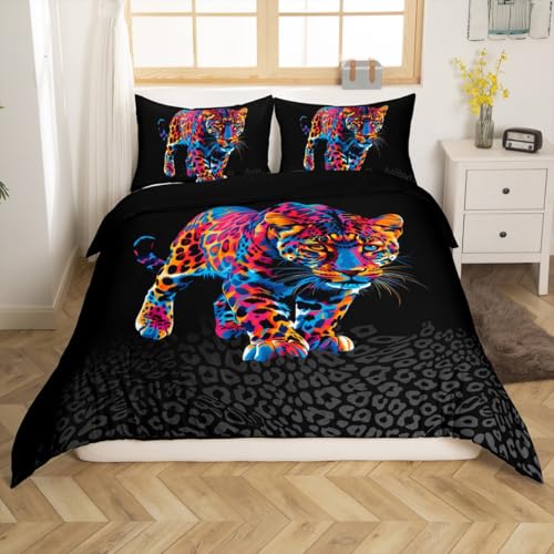 Homemissing Tiger Bettwäsche Set 135x200cm Kinder Wild Life Bettbezug Set für Jungen Mädchen Carbon Schwarz Betten Set Atmungsaktive weiche leichte Mikrofaser