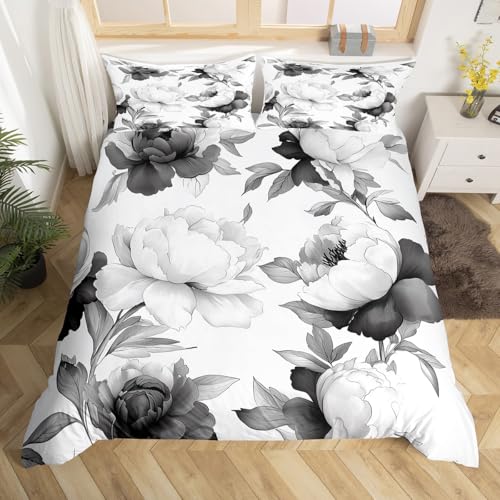 Homewish Aquarell Blume Bettwäscheset 200x200cm Elegante Blume bettbezug für Kinder Jungen Mädchen Teenager Erwachsene,Retro Vintage Bettwäsche Piony Floral bettset Schlafzimmer dekor