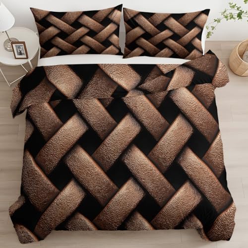 Bettwäsche Set 200 x 220 cm 3teilig Braun Geometrische Seilknoten Foto Wendebettwäsche, Gebürstet Microfaser Weiche Atmungsaktiv & kuschelig Bettwaren-Sets - Braun Bettbezug mit Reißverschluss