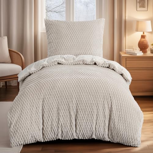 Aisbo Winter Flanell Bettwäsche 135x200 2teilig Beige - Warm Plüsch Winterbettwäsche Flauschige Teddy Fleece Cashmere Touch Bettbezug und Kissenbezug 80x80 cm mit Reißverschluss