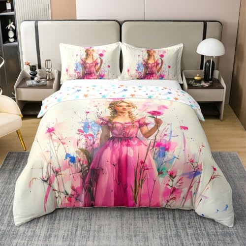 Loussiesd Blonde 100% Baumwolle Bettwäsche 135x200cm Kinder niedlich Betten Prinzessin Blume Bettbezug atmungsaktive Betten Die im Kleid Garten Bettwäsche