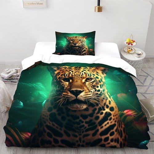 LOVEROGD Leopard Bettwäsche-Set, Teilig,fürKinder,Jungen, Mädchen,Erwachsene, Wild Animals Daunendecke,Single?135x20 0cm?