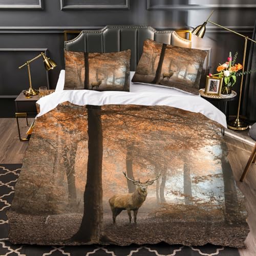 RFFLUX 3D Bettwäsche 200x200 cm 3teilig Microfaser Bettwäsche Wald Bettbezug Sommer Weich Angenehme Bettbezüge Set 2 Kissenbezug 50x75 cm?Stil 94 11?