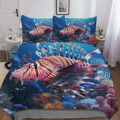 PAZZK Colorful Fisch Bettwäsche Microfaser 3D Bettbezug Set 2 teilig Atmungsaktive Deckenbezug Für Jungen Mädchen Schlafkomfort Bettbezüge Mit Kissenbezüge Single (135x200cm)