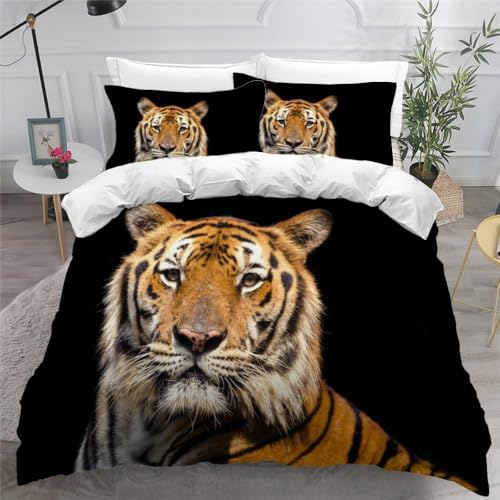 Bettwäsche 140x200 Tiger Weiche Kuschelig Mikrofaser GreifvöGel Bettwäsche-Sets 3D Bettbezug mit Reißverschluss + 2 Kissenbezüge 80 x 80 cm c-1308