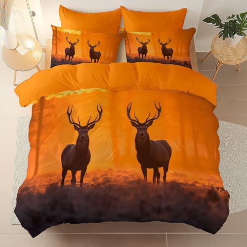Bettbezug 200 x 200 cm, Mehrfarbig Winter Fotografie Eleganz Tiere Hirsche Bettwäsche, Wende Microfaser bettwäsche für Jungen Mädchen Bettbezug mit 2 Kissenbezügen - Kinder & Teenager Geschenk
