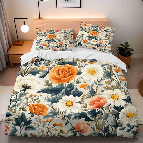 Generisch Landhausstil Bettwäsche-Sets, Mikrofaser 3D Blumen Bettwäsche 155×220 + 80×80 Kissenbezug, Bettbezug Mit Reißverschluss Alle Jahreszeiten Geeignet Single Bed