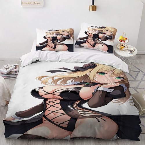 Nackte Frau Manga Anime 3 Teilig Bettwäsche 160X220 Bettbezüge Weihnachten Hypoallergene leichteLuxus flauschig Deckenbezug 160X220cm Bettbezug Set 2 Kissenbezug 80x80cm Mit Hidden Reißverschluss