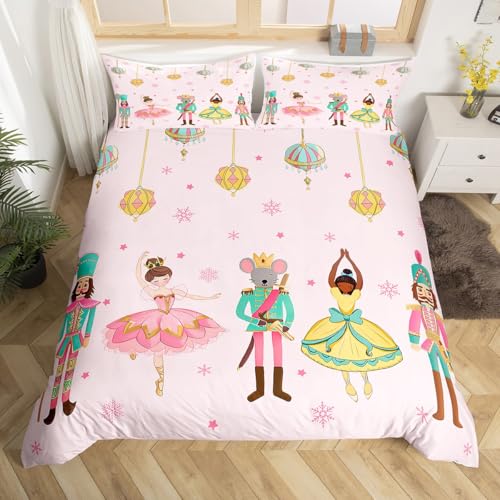 Nussknacker Weihnachten Bettwäsche Weihnachtsdekoration Soldat Maus König Ballett Mädchen Rosa bettbezug set 200x200cm,Träumige Prinzessin Stern Fee Licht Strings Bettwäscheset Schneeflocke bettset