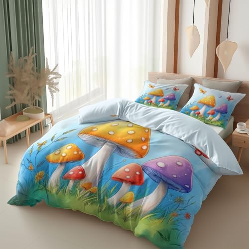 Srigzcaly Cartoon Pflanzen & Insekten Bettwäsche 155X220 cm Hellblau Weiche Mikrofaser Bettbezug Mit Reißverschluss Für Jungen Mädchen Bettwäsche-Set Mit 2 Kissenbezug 80X80Cm