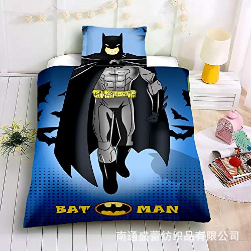Showkig Kinderbettwäsche, 3D-gedruckte Karikatur Anime Batman Quilt Cover, (1 * 1 Bettbezug * Pillowcase) Boy/Girl Schlafzimmer Full Size Bettbezug, Polyester-Gewebe, leicht und atmungsaktiv, Reißve
