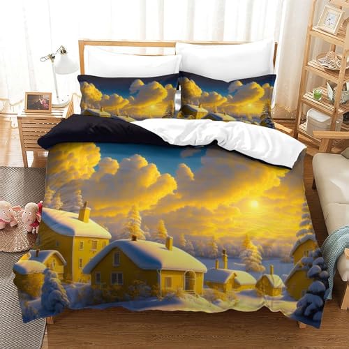 REIPOL Twilight Cottage Kinder Erwachsene Senioren Bettwäsche 3D Print Betten Set Cartoon Bettbezug Set Microfaser Qualität Mit Reißverschluss Tröster Set Mit Kissenbezug 3 Teilig Twin?173x218cm?