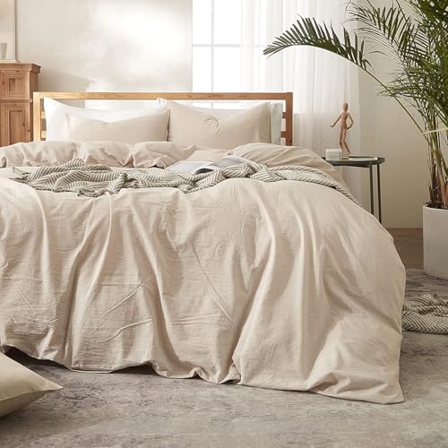 Lanqinglv Bettwäsche 200x200 cm Baumwolle Beige,ÖKO-TEX Bettwäsche-Set,Bettbezug 200x200 cm mit Reißverschluss und 2 Kissenbezug 80x80cm