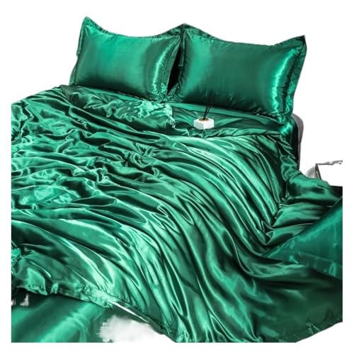 NJIEzhao Seidenbettwäscheset Satin Seidiges Bettbezugset mit Kissenbezug Heimtextilien Einfarbige Bettbezug-Sets Seidenbettwäsche Set(Color U,180x220cm-4pc Set)