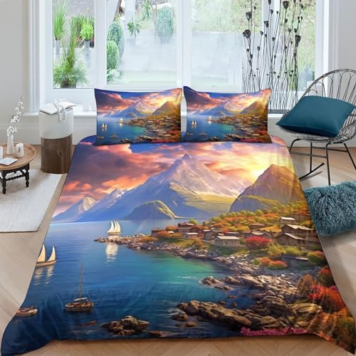 HCXXAOEYP Twilight Beach Bettbezug Set Bettwäsche Kinderbettwäsche-Set Reißverschluss Mit Kissenbezügen Betten Set Für Jugendliche Kinder Schlafzimmer King?220x240cm?
