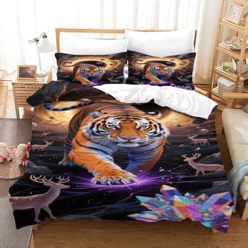 CHUIYUFULAN Tiger Bettbezug Set Bettwäsche Kinderbettwäsche-Set Reißverschluss Mit Kissenbezug, Betten Set Für Jungen Und Mädchen, Kinder Single?140x200cm?