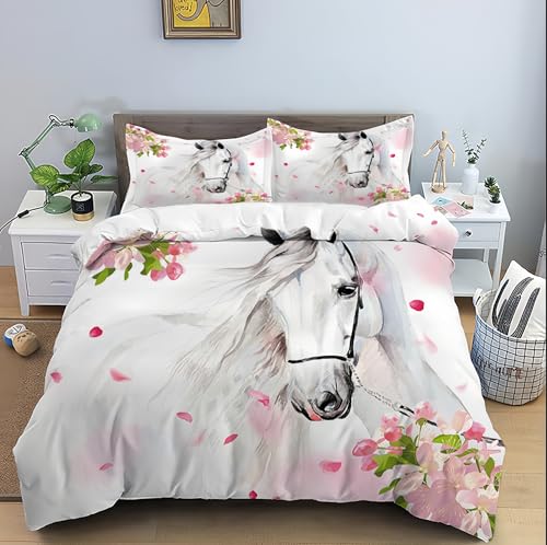 Rcxnm Weißes Pferd Bettwäsche-Set, 2-teilig, 135x200 cm Bettbezug, 80x80 cm Kissenbezug