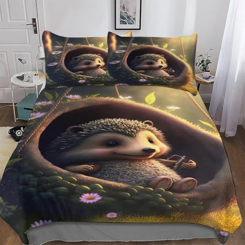 LTTTT Igel Bettwäsche Angenehme Bettbezüge, Mikrofaser Bettdeckenbezug, Für Jungen Mädchen 2teilig Bettbezug + Kissenbezug Single(135x200cm)