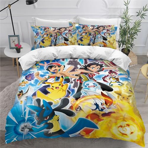 ORTIZE Anime bettwäsche 135x200 Anime Charaktere Bettbezug Set Kinderbettwäsche Mit 1 Kissenbezüge 80 x 80,#8,3D Bettwäsche Cartoon-Anime für Einzelbett mit Reißverschluss