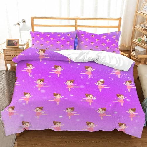 Hongduo 3D Prinzessin Ballett Bettwäsche Set 155x220 cm Weich Mikrofaser Nettes Bettwäsche-Sets mit Reißverschluss 3 Teilig Bettbezug mit 2 Kissenbezug 80x80 cm